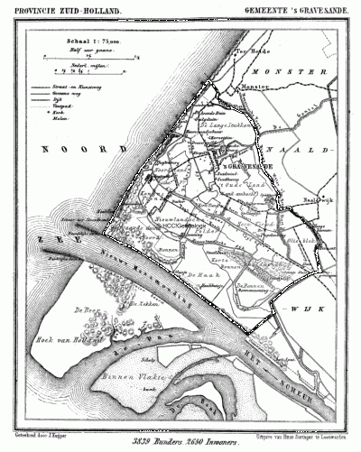 Gemeente 's-Gravenzande in ca. 1870, kaart J. Kuijper