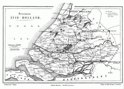 Provincie Zuid-Holland in ca. 1870, kaart J. Kuijper