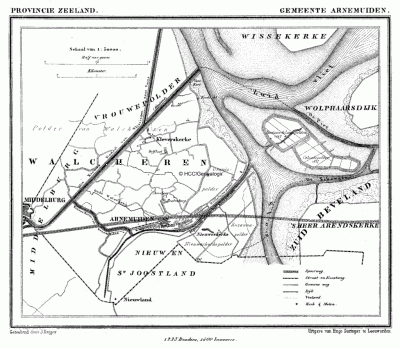 Gemeente Arnemuiden in ca. 1870, kaart J. Kuijper 