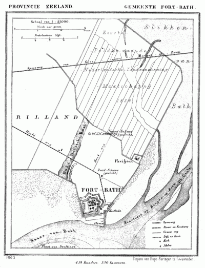 Gemeente Bath in ca. 1870, kaart J. Kuijper