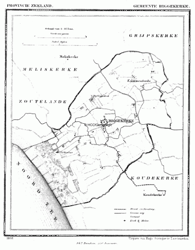 Gemeente Biggekerke in ca. 1870, kaart J. Kuijper 