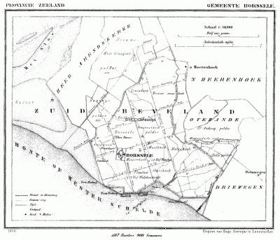 Gemeente Borssele in ca. 1870, kaart J. Kuijper