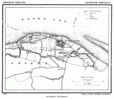 Gemeente Breskens in ca. 1870, kaart J. Kuijper
