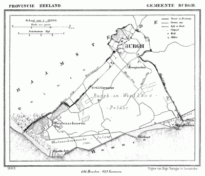 Gemeente Burgh in ca. 1870, kaart J. Kuijper