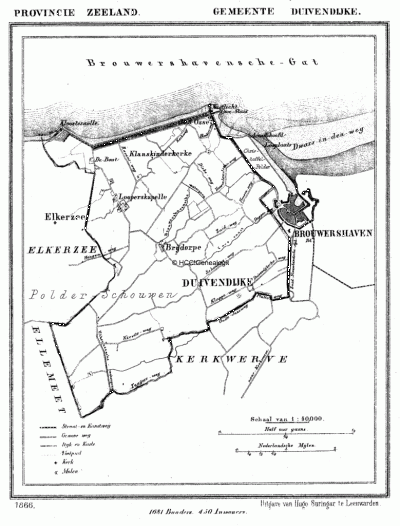 Gemeente Duivendijke in ca. 1870, kaart J. Kuijper