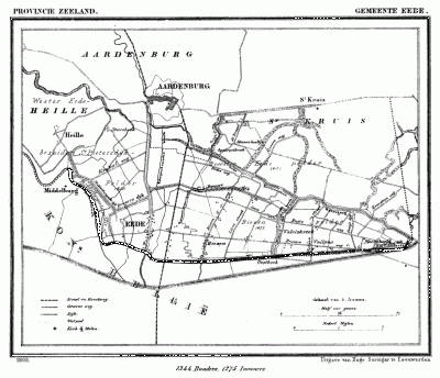Gemeente Eede in ca. 1870, kaart J. Kuijper