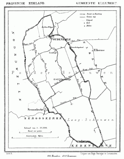 Gemeente Ellemeet in ca. 1870, kaart J. Kuijper