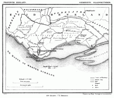 Gemeente Ellewoutsdijk in ca. 1870, kaart J. Kuijper 