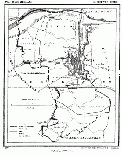 Gemeente Goes in ca. 1870, kaart J. Kuijper