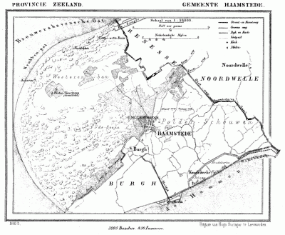 Gemeente Haamstede in ca. 1870, kaart J. Kuijper