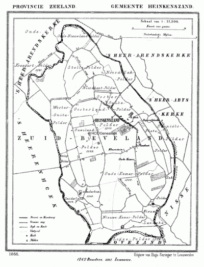 Gemeente Heinkenszand in ca. 1870, kaart J. Kuijper
