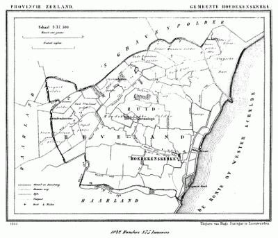 Gemeente Hoedekenskerke in ca. 1870, kaart J. Kuijper