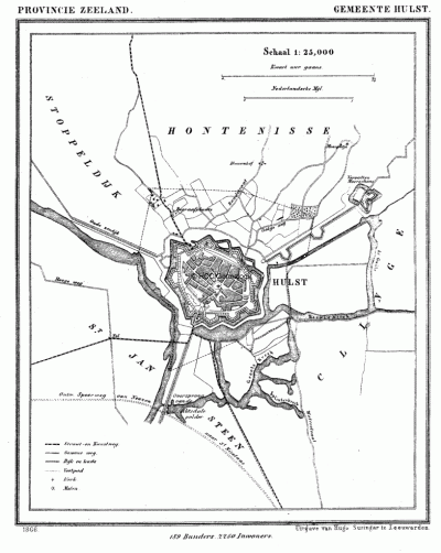 Gemeente Hulst in ca. 1870, kaart J. Kuijper