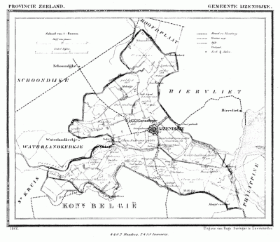 Gemeente IJzendijke in ca. 1870, kaart J. Kuijper