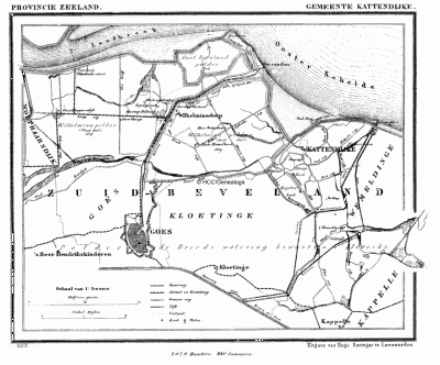 Gemeente Kattendijke in ca. 1870, kaart J. Kuijper