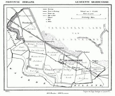 Gemeente Krabbendijke in ca. 1870, kaart J. Kuijper