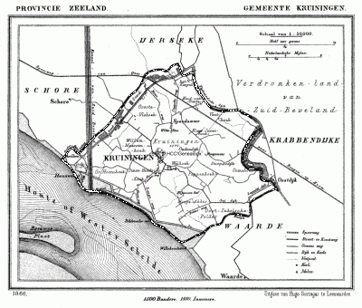 Gemeente Kruiningen in ca. 1870, kaart J. Kuijper