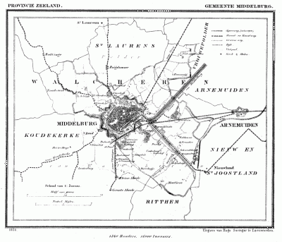 Gemeente Middelburg in ca. 1870, kaart J. Kuijper