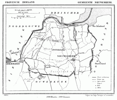 Gemeente Nieuwerkerk in ca. 1870, kaart J. Kuijper