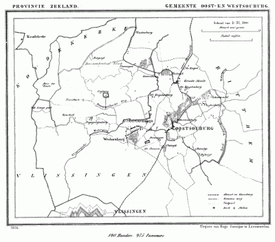 Gemeente Oost- en West-Souburg in ca. 1870, kaart J. Kuijper