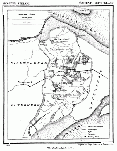 Gemeente Oosterland in ca. 1870, kaart J. Kuijper