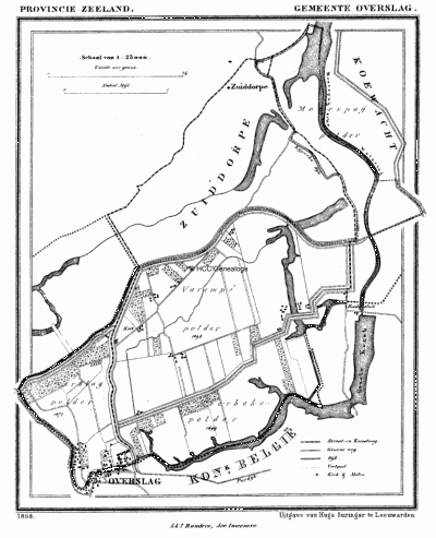 Gemeente Overslag in ca. 1870, kaart J. Kuijper