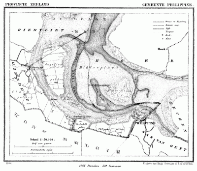 Gemeente Philippine in ca. 1870, kaart J. Kuijper