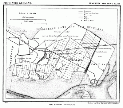 Gemeente Rilland in ca. 1870, kaart J. Kuijper