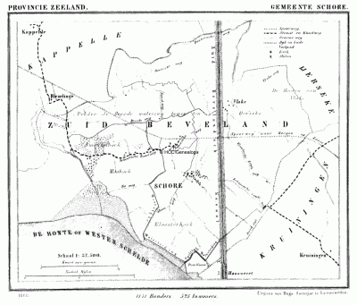Gemeente Schore in ca. 1870, kaart J. Kuijper
