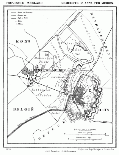 Gemeente St Anna ter Muiden in ca. 1870, kaart J. Kuijper