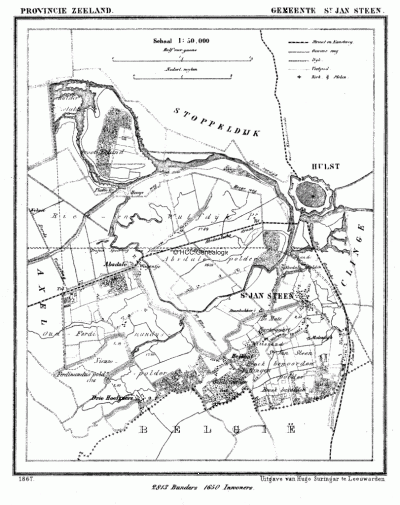 Gemeente Sint Jansteen in ca. 1870, kaart J. Kuijper