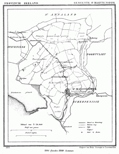 Gemeente Sint-Maartensdijk in ca. 1870, kaart J. Kuijper