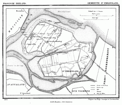 Gemeente Sint Philipsland in ca. 1870, kaart J. Kuijper