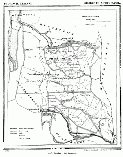 Gemeente Stoppeldijk in ca. 1870, kaart J. Kuijper