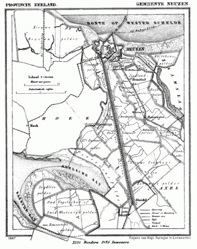 Gemeente Terneuzen in ca. 1870, kaart J. Kuijper