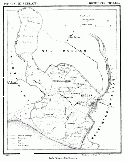 Gemeente Tholen in ca. 1870, kaart J. Kuijper