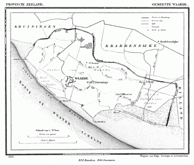Gemeente Waarde in ca. 1870, kaart J. Kuijper