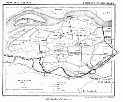 Gemeente Wolphaartsdijk in ca. 1870, kaart J. Kuijper