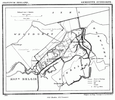 Gemeente Zuiddorpe in ca. 1870, kaart J. Kuijper