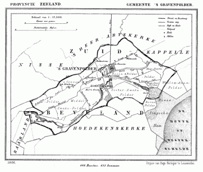 Gemeente 's-Gravenpolder in ca. 1870, kaart J. Kuijper