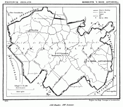 Gemeente 's-Heer Abtskerke in ca. 1870, kaart J. Kuijper