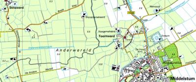 Buurtschap Anderwereld ligt in de gelijknamige polder. Door die polder stroomt de Anderwereldstertocht. Het doodlopende zijweggetje naar boerderij Anderwereld heette blijkens deze kaart 'De Andere Wereld', maar heet nu helaas weer 'gewoon' Stitswerderweg.