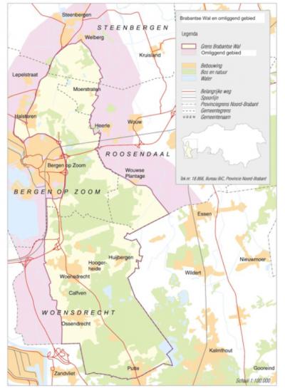 De Brabantse Wal ligt in de gemeenten Steenbergen, Roosendaal, Bergen op Zoom en Woensdrecht. Het is een landschappelijk buitengewoon fraai heuvelachtig gebied en is dan ook benoemd tot aardkundig monument en Provinciaal Landschap. (© www.brabantsewal.nl)