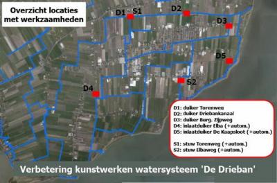 Door het veranderen van het klimaat krijgen we steeds vaker te maken met extreme weersomstandigheden. Om de doorstroming van het water in polder De Drieban in de gemeente Drechterland te verbeteren zijn in 2022 verschillende werkzaamheden uitgevoerd.