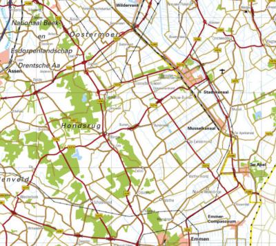 Op deze recente kaart is de streek Drentse Monden goed te herkennen; van Z van Wildervank in het N tot N van Emmen in het Z, en tussen de Hondsrug in het W en (het) Stadskanaal in het O. Kenmerkend zijn de NO-ZW lopende rechte wegen: de vroegere 'monden'.