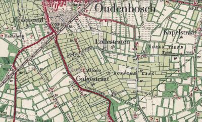 De buurtschap Galgestraat ligt rond de gelijknamige straat, die vanuit het ZW van Oudenbosch in ZO richting naar Bosschenhoofd loopt. (© www.kadaster.nl)