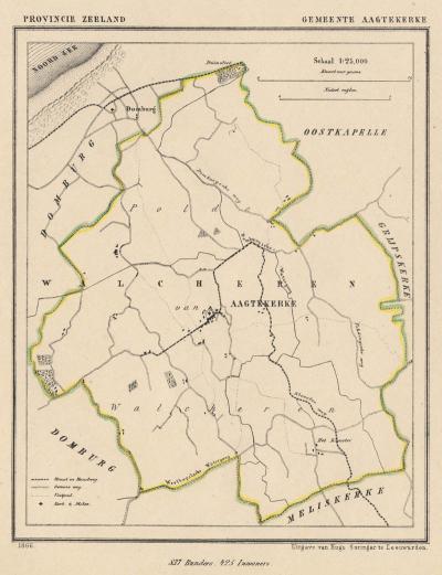 Gemeente Aagtekerke anno ca. 1870, kaart J. Kuijper (© www.atlasenkaart.nl)