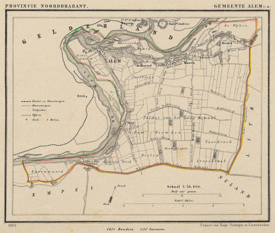 Gemeente Alem, Maren en Kessel anno ca. 1870, kaart J. Kuijper