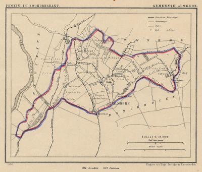 Gemeente Almkerk anno ca. 1870, kaart J. Kuijper (collectie www.atlasenkaart.nl)
