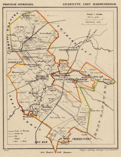 Gemeente Ambt Hardenberg in ca. 1870, kaart J. Kuijper (collectie www.atlasenkaart.nl)